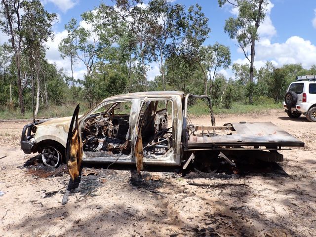 Photo of a dumped burnt car in Townsville which the Police are investigating.