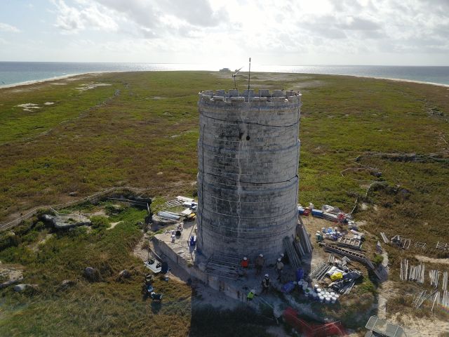 Photo of the Raine Island beacon which is almost 180 years old.