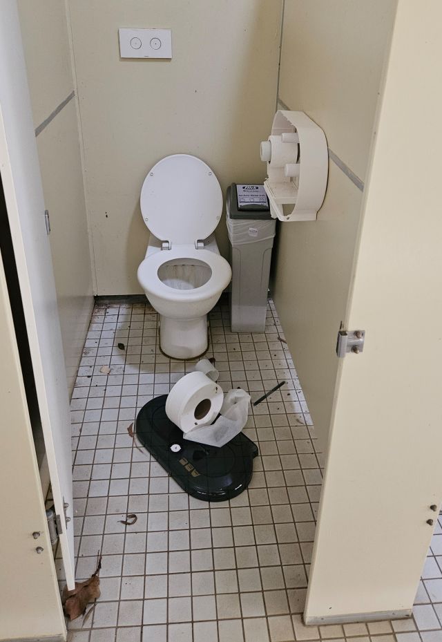 Photo of a toilet that the vandals targeted in the toilet block.