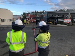 DES compliance officers responding to a waste facility fire in July 2022.